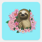 Sloth Pink-Blume Quadratischer Aufkleber (Vorderseite)
