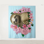 Sloth Pink-Blume Wandteppich (Vorderseite)