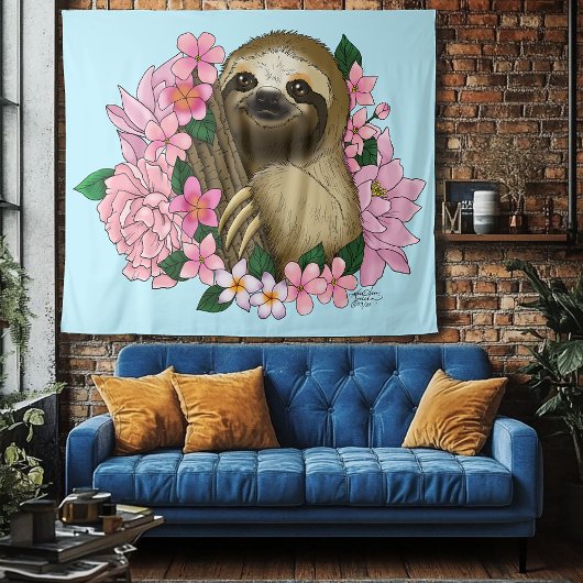 Sloth Pink-Blume Wandteppich