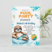 Sloth Pool Party Birthday Invite Einladung (Stehend Vorderseite)