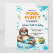 Sloth Pool Party Birthday Invite Einladung (Vorne/Hinten)