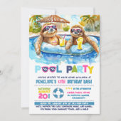 Sloth Pool Party Geburtstagseinladung Einladung (Vorderseite)