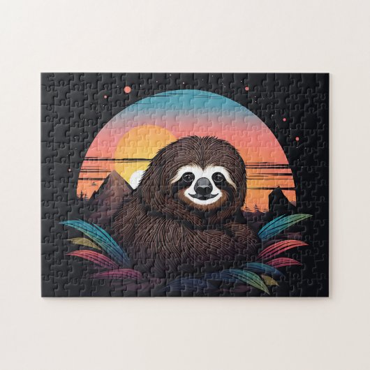 Sloth Portrait mit Sonnenuntergang Puzzle (Horizontal)