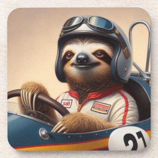 Sloth Racecar Treiber Getränkeuntersetzer (Vorderseite)