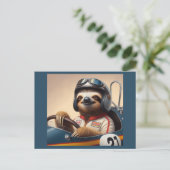 Sloth Racecar Treiber Postkarte (Stehend Vorderseite)