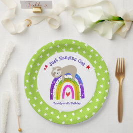 Sloth Rainbow Birthday Green Kawaii Niedlich Boho Pappteller
