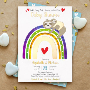 Sloth Rainbow Heart Boy Baby Dusche Niedlich Real  Folieneinladung