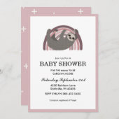 Sloth Rainbow Mauve Baby Girl Baby Shower Einladung (Vorne/Hinten)