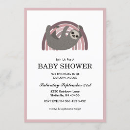 Sloth Rainbow Mauve Baby Girl Baby Shower Einladung