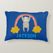 Sloth Rainbow Navy Blue Personalize Name Dekokissen (Rückseite)