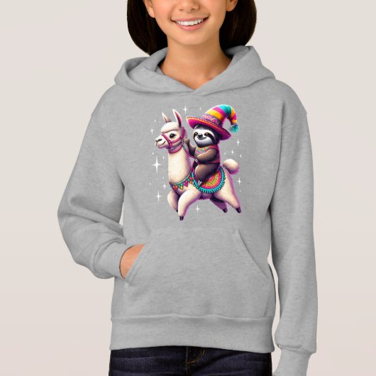Sloth Riding auf Llama-Niedlichen Tieren Kindermäd Hoodie (Vorderseite)