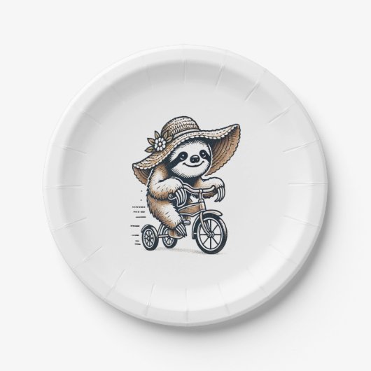 Sloth Riding Bike Pappteller (Vorderseite)