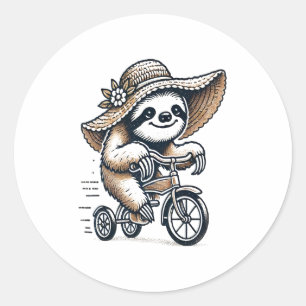 Sloth Riding Bike Runder Aufkleber