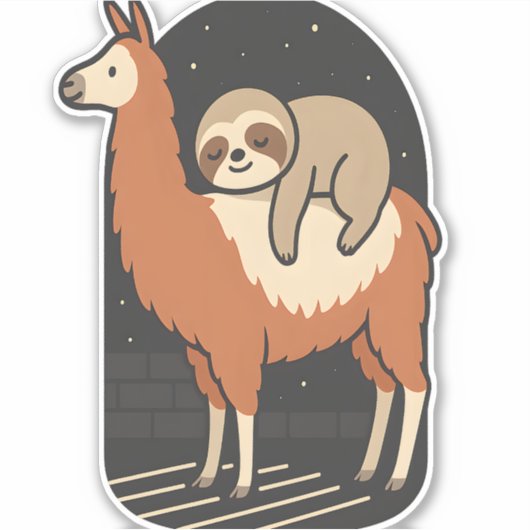 Sloth Riding Llama Aufkleber (Vorderseite)