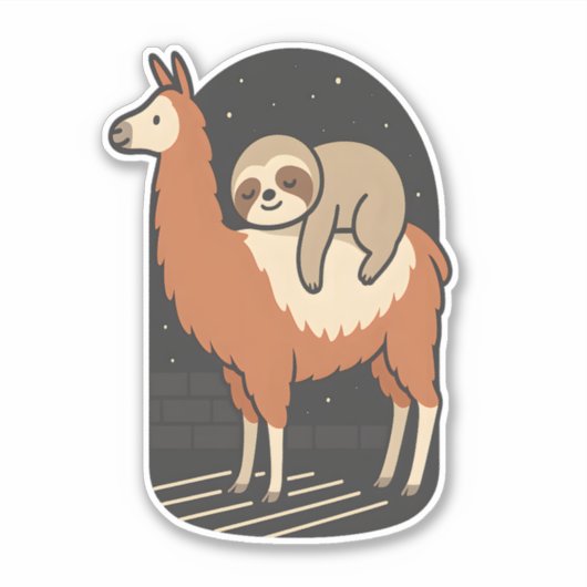 Sloth Riding Llama Aufkleber (Vorderseite)