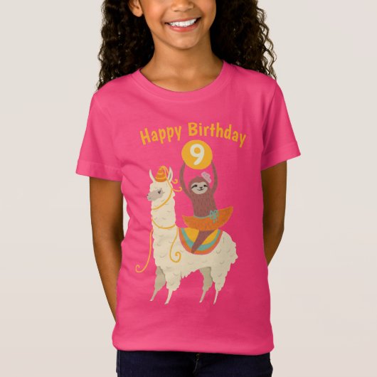 Sloth Riding Llama Birthday Custom T-Shirt (Vorderseite)