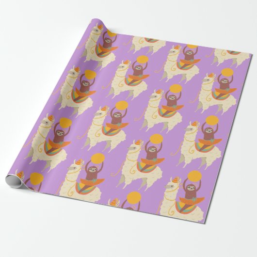 Sloth Riding Llama Birthday Geschenkpapier (Ungerollt)