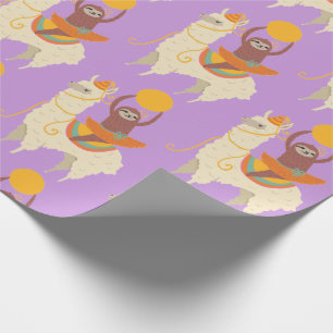Sloth Riding Llama Birthday Geschenkpapier