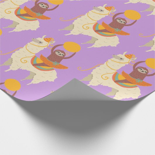 Sloth Riding Llama Birthday Geschenkpapier (Ecke)
