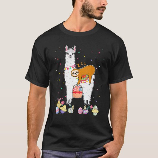 Sloth Riding Llama Eggspert Ostereier Jagd T-Shirt (Vorderseite)