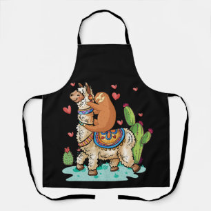 Sloth Riding Llama Funny Valentines Day Schürze