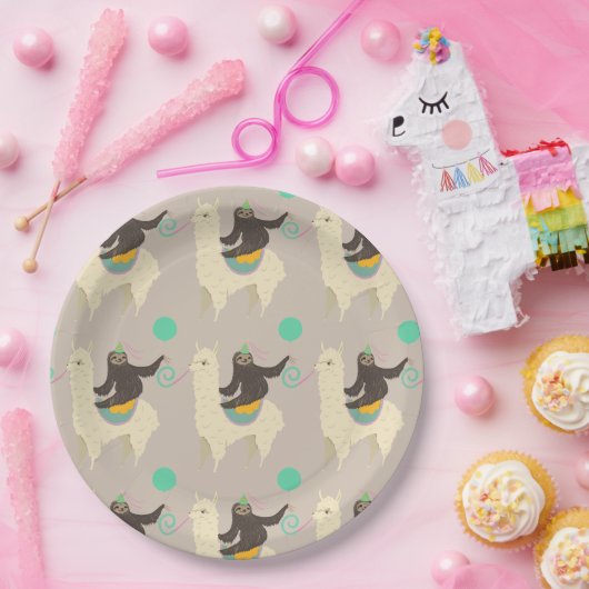 Sloth Riding Llama Gray Birthday Paper Tellers Pappteller (Party)