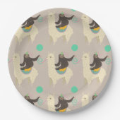 Sloth Riding Llama Gray Birthday Paper Tellers Pappteller (Vorderseite)
