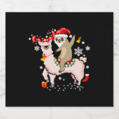 Sloth Riding Llama Santa Reindeer Weihnachtsgesche Schaumweinetikett (Einzelnes Label)