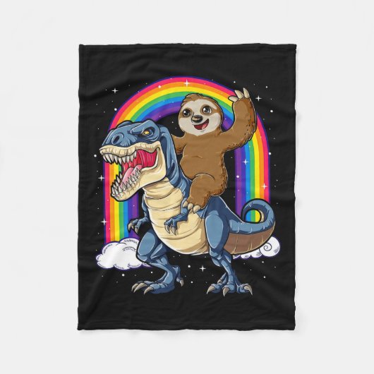 Sloth Riding T-rex Dinosaur Rainbow Funny Animals Fleecedecke (Vorderseite)