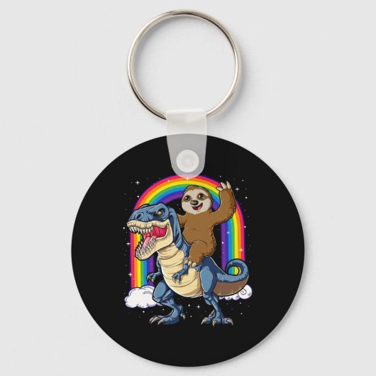 Sloth Riding T-rex Dinosaur Rainbow Funny Animals Schlüsselanhänger (Vorderseite)
