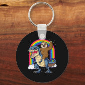 Sloth Riding T-rex Dinosaur Rainbow Funny Animals Schlüsselanhänger (Vorderseite)