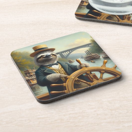 Sloth Riverboat Captain Getränkeuntersetzer (Linke Seite)