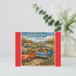 Sloth Road Rage – Rockwell‑Inspired Watercolor Car Feiertagspostkarte