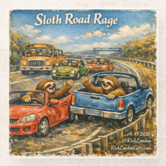 Sloth Road Rage – Rockwell‑Inspired Watercolor Car Glasuntersetzer