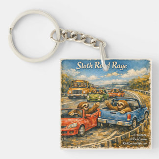 Sloth Road Rage – Rockwell‑Inspired Watercolor Car Schlüsselanhänger