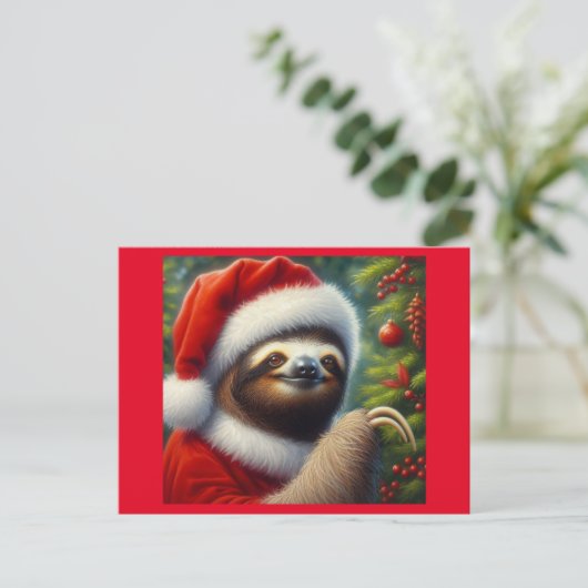 Sloth Santa Claus Postkarte (Stehend Vorderseite)