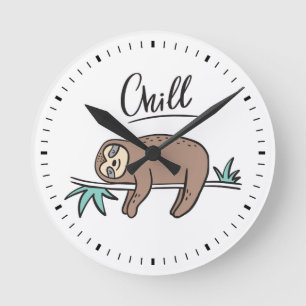 Sloth Says Chill Runde Wanduhr