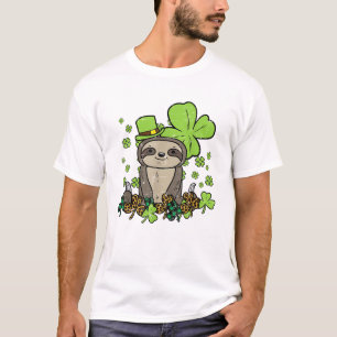 Sloth Shamrock Karo Leopard St Patricks Day Männer T-Shirt