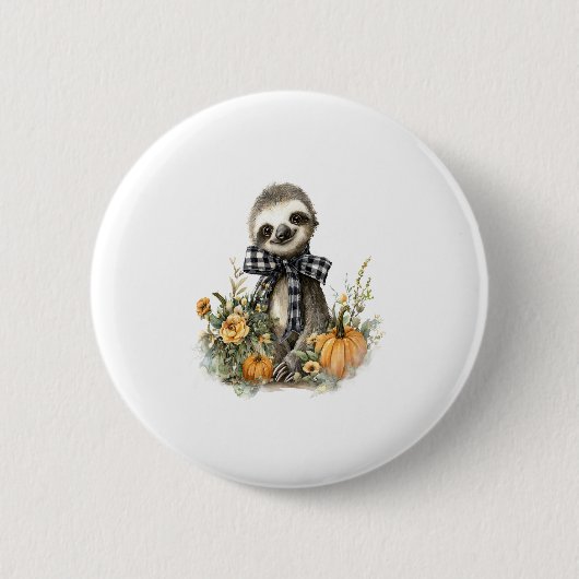 Sloth Shirt Animals Autumn Pumpkin Button (Vorderseite)