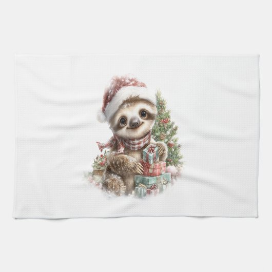 Sloth Shirt Christmas Santa Hat Geschirrtuch (Horizontal)
