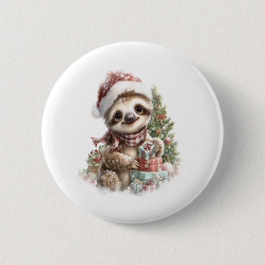 Sloth Shirt Weihnachtsfeier Weihnachtsmannmütze Button (Vorderseite)
