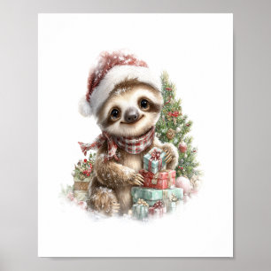 Sloth Shirt Weihnachtsfeier Weihnachtsmannmütze Poster