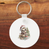 Sloth Shirt Weihnachtsfeier Weihnachtsmannmütze Schlüsselanhänger (Vorderseite)