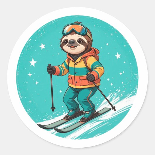 Sloth Ski - Funny Winter Sloth Ski Sie später Runder Aufkleber (Vorderseite)