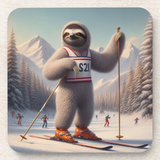 Sloth Skiing Getränkeuntersetzer (Vorderseite)