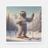 Sloth Skiing Serviette (Vorderseite)