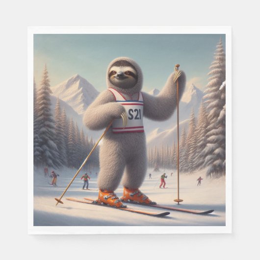 Sloth Skiing Serviette (Vorderseite)