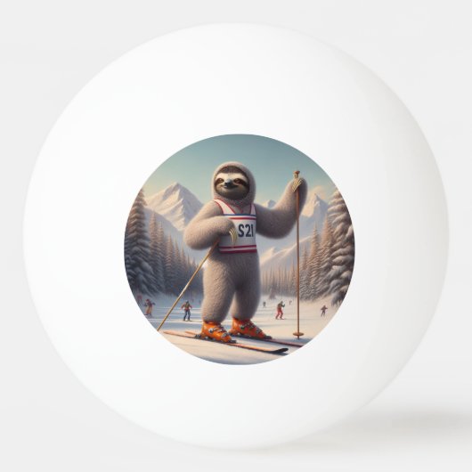 Sloth Skiing Tischtennisball (Vorderseite)