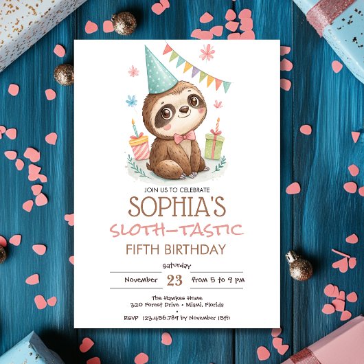 Sloth sloth-tastic kids birthday einladung