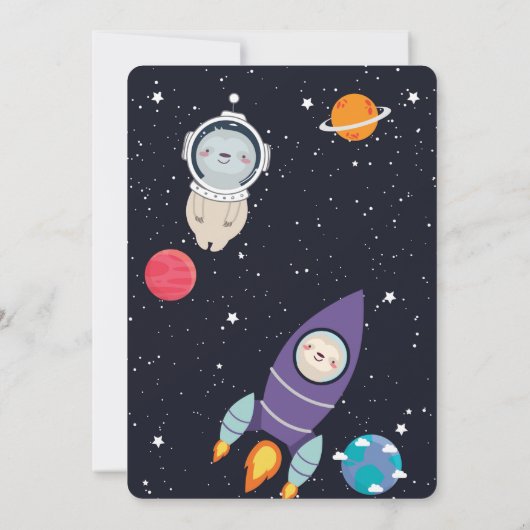 Sloth Space Navy Galaxy Babydusche Einladung (Rückseite)